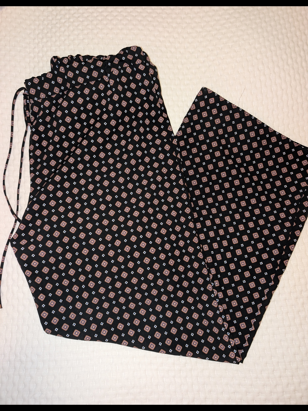 West Kei Black Pants with Pink and White Geometric Print
